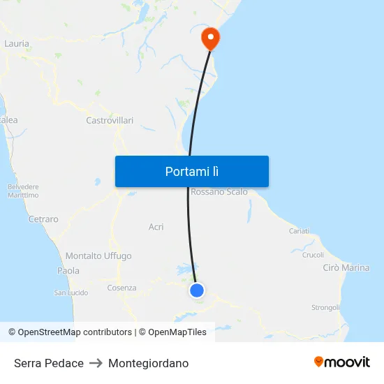 Serra Pedace to Montegiordano map