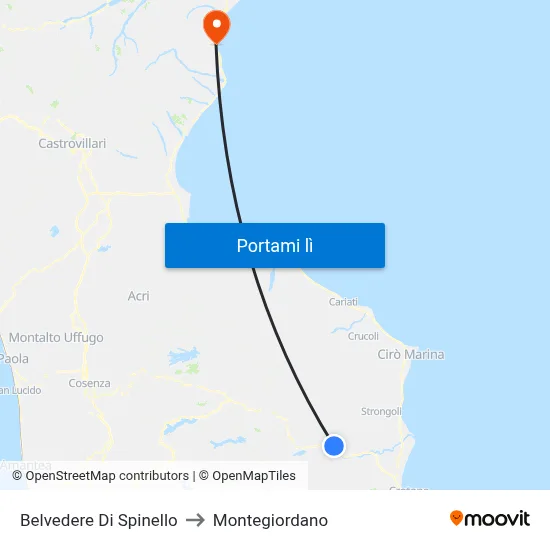 Belvedere Di Spinello to Montegiordano map