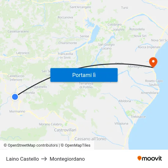Laino Castello to Montegiordano map