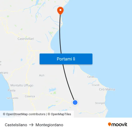 Castelsilano to Montegiordano map