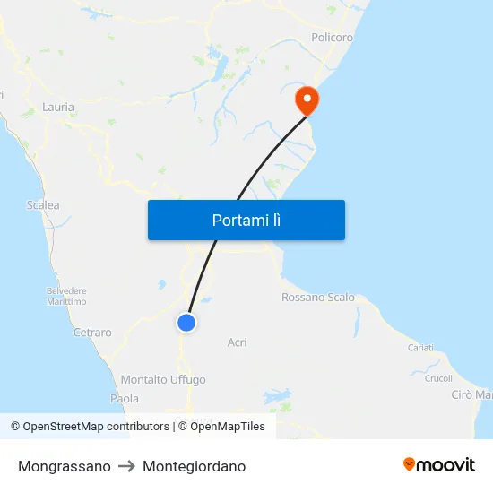 Mongrassano to Montegiordano map