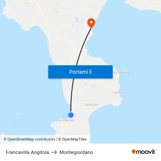 Francavilla Angitola to Montegiordano map