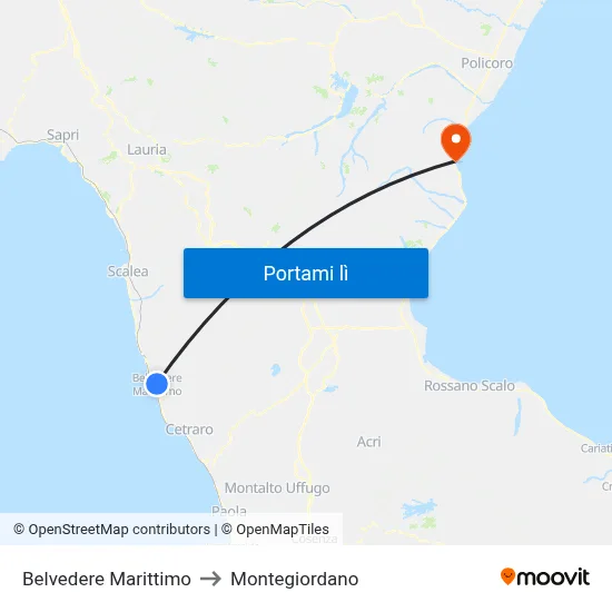 Belvedere Marittimo to Montegiordano map