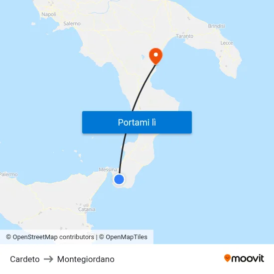 Cardeto to Montegiordano map