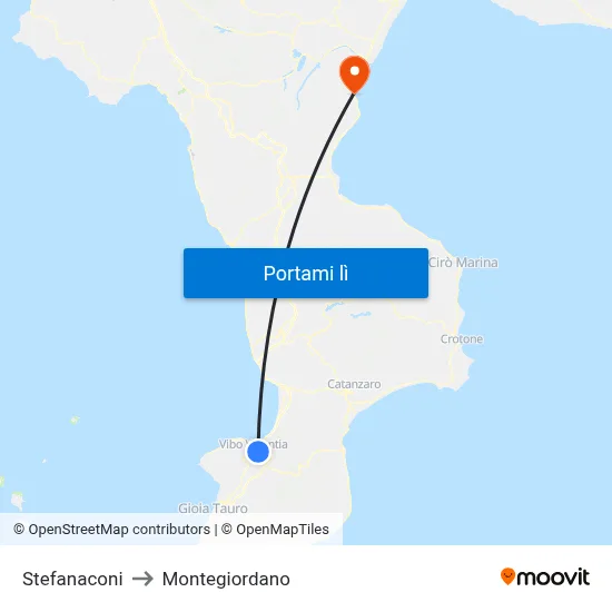 Stefanaconi to Montegiordano map