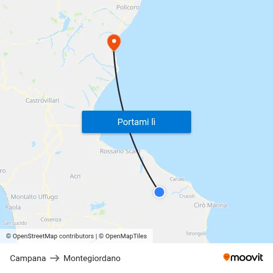 Campana to Montegiordano map