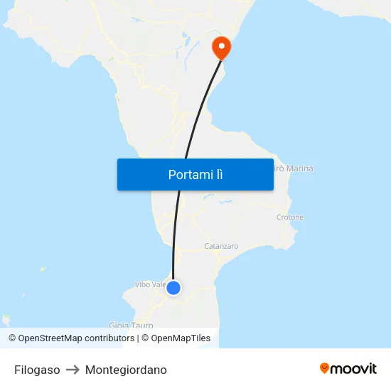 Filogaso to Montegiordano map