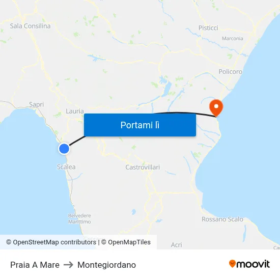 Praia A Mare to Montegiordano map