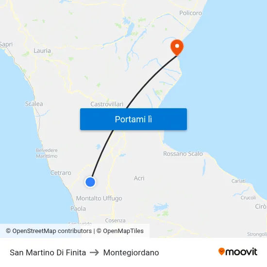 San Martino Di Finita to Montegiordano map