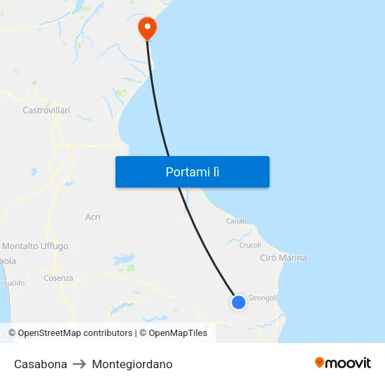 Casabona to Montegiordano map