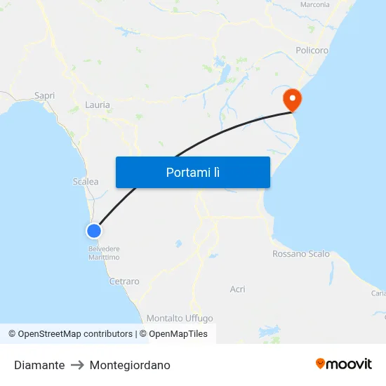 Diamante to Montegiordano map