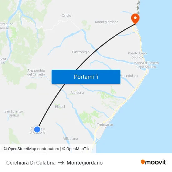 Cerchiara Di Calabria to Montegiordano map
