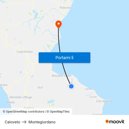 Caloveto to Montegiordano map