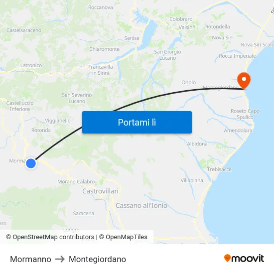 Mormanno to Montegiordano map