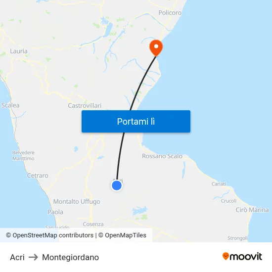Acri to Montegiordano map