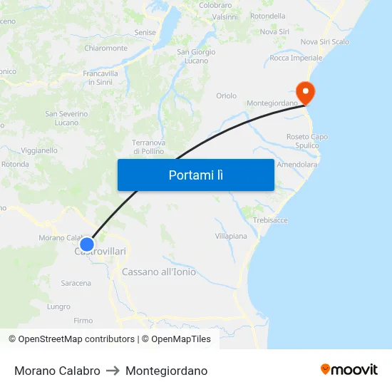 Morano Calabro to Montegiordano map