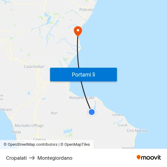 Cropalati to Montegiordano map