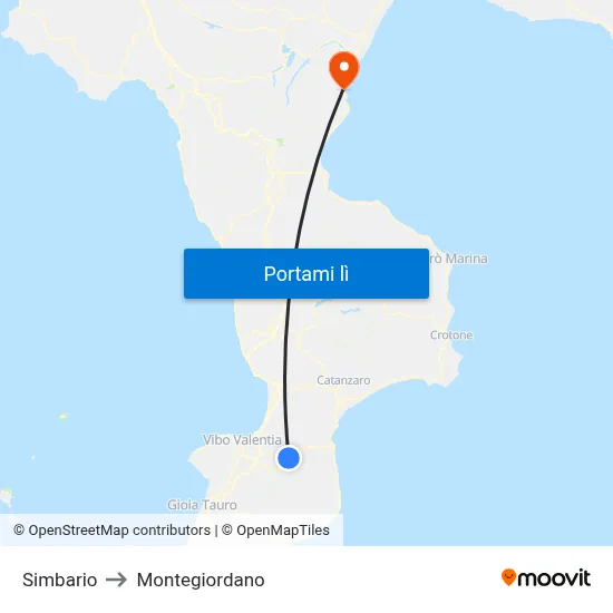 Simbario to Montegiordano map