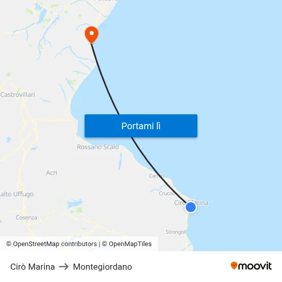 Cirò Marina to Montegiordano map