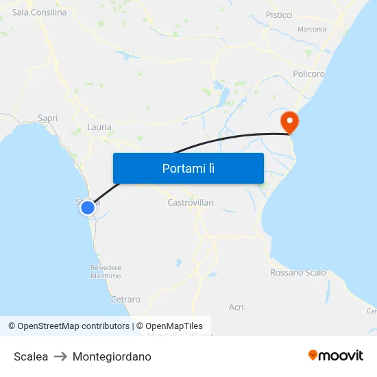Scalea to Montegiordano map