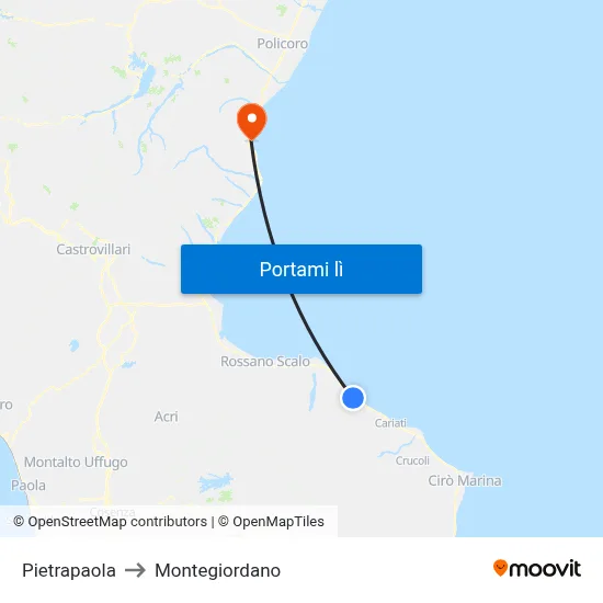 Pietrapaola to Montegiordano map