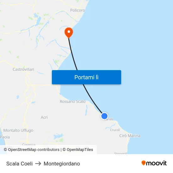 Scala Coeli to Montegiordano map