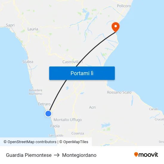 Guardia Piemontese to Montegiordano map