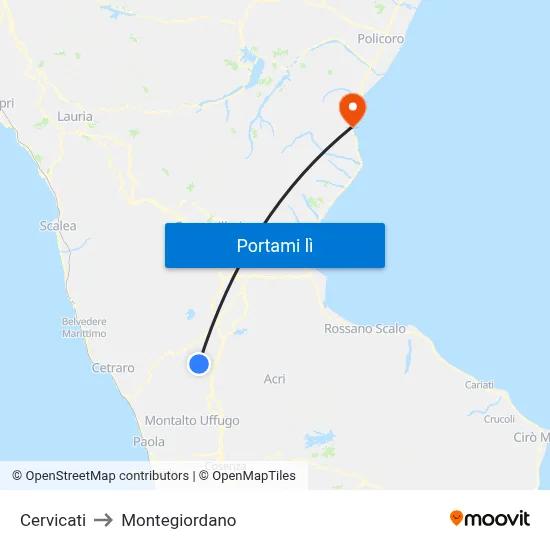 Cervicati to Montegiordano map