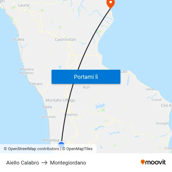 Aiello Calabro to Montegiordano map