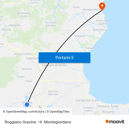Roggiano Gravina to Montegiordano map