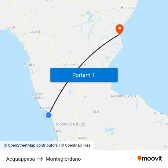 Acquappesa to Montegiordano map