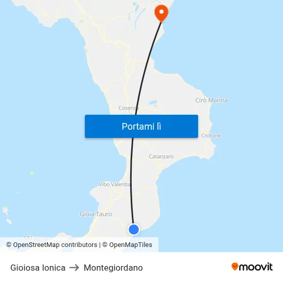 Gioiosa Ionica to Montegiordano map