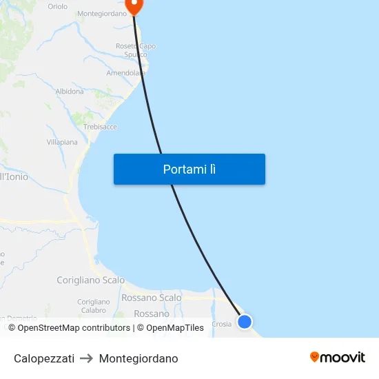 Calopezzati to Montegiordano map