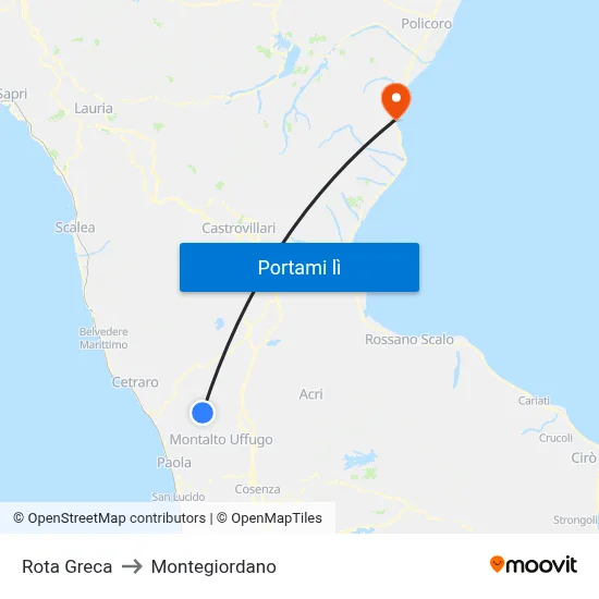Rota Greca to Montegiordano map