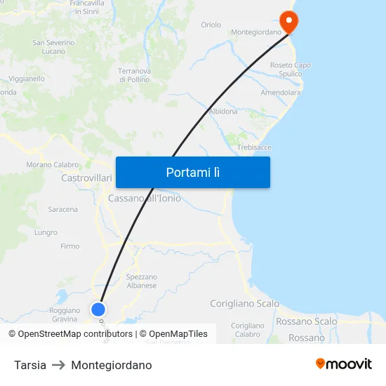 Tarsia to Montegiordano map