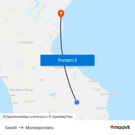 Savelli to Montegiordano map
