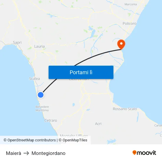 Maierà to Montegiordano map