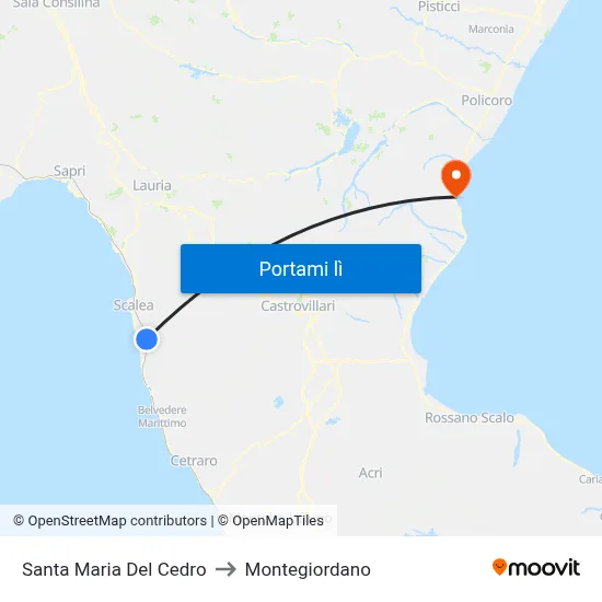 Santa Maria Del Cedro to Montegiordano map