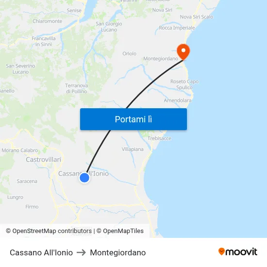 Cassano All'Ionio to Montegiordano map