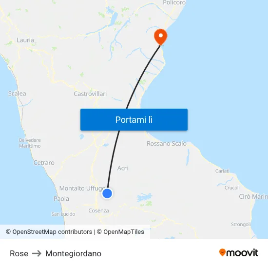Rose to Montegiordano map