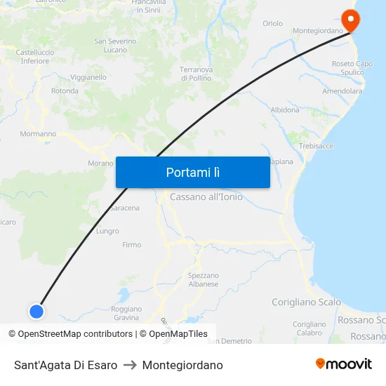 Sant'Agata Di Esaro to Montegiordano map