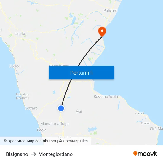 Bisignano to Montegiordano map