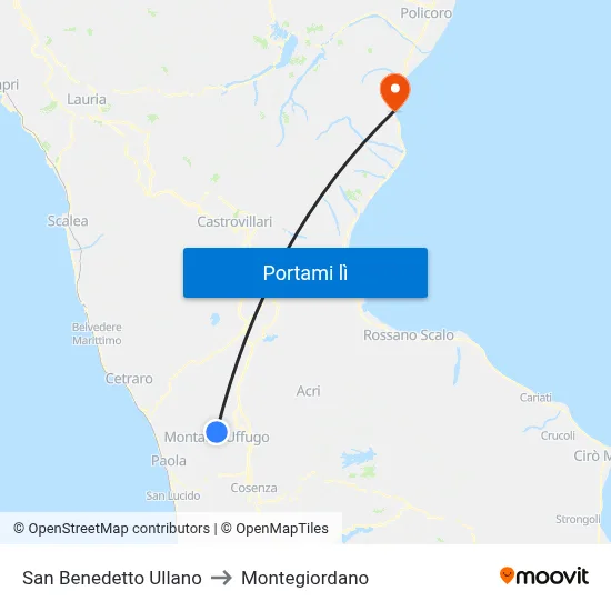 San Benedetto Ullano to Montegiordano map