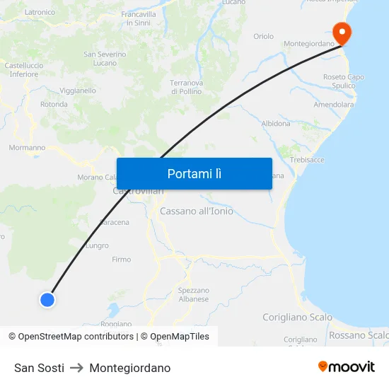 San Sosti to Montegiordano map