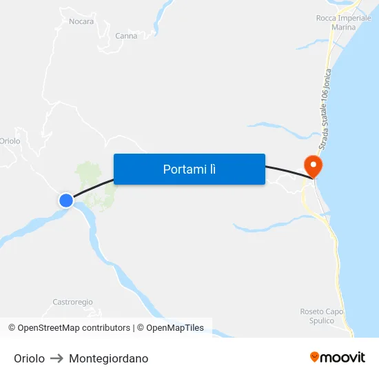 Oriolo to Montegiordano map