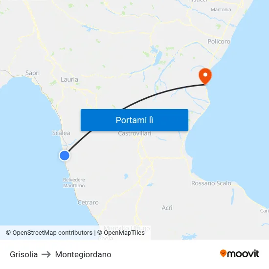 Grisolia to Montegiordano map