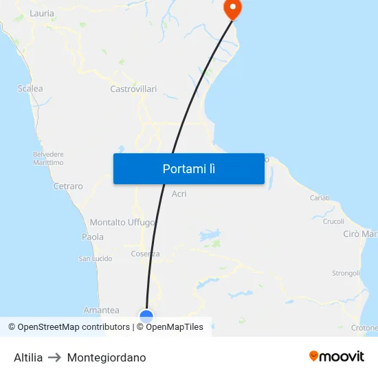 Altilia to Montegiordano map