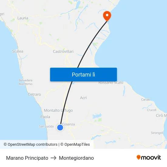 Marano Principato to Montegiordano map