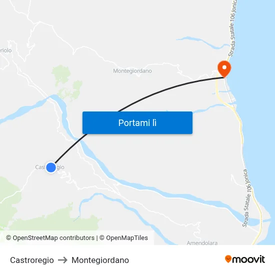 Castroregio to Montegiordano map