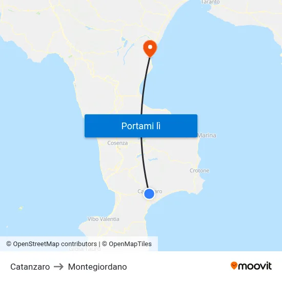 Catanzaro to Montegiordano map